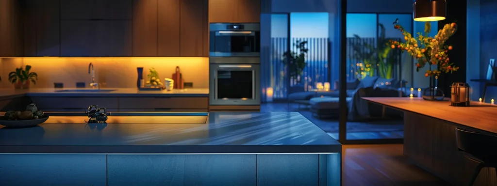 a sleek, contemporary home interior featuring smart automation systems, energy-efficient appliances, advanced security features, and intelligent lighting solutions for a seamless blend of comfort and efficiency.